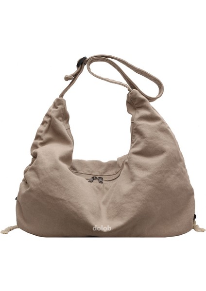 Yıkanmış Kanvas Kadın Kore Versiyonu Büyük Kapasiteli Crossbody Üniversite Öğrencisi Düz Renk Sınıf Omuz Tote Çanta (Yurt Dışından)