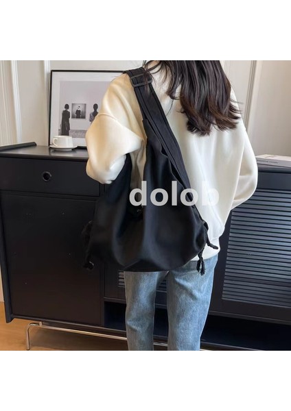Yıkanmış Kanvas Kadın Kore Versiyonu Büyük Kapasiteli Crossbody Üniversite Öğrencisi Düz Renk Sınıf Omuz Tote Çanta (Yurt Dışından)