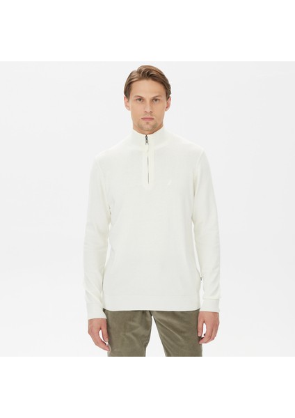 Nautıca Erkek Beyaz Standart Fıt Dik Yakalı Uzun Kollu Triko S37104T.1MA