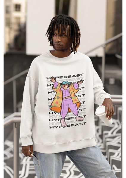 Oversize Unisex Hypebeast Yazılı Sweattshirt