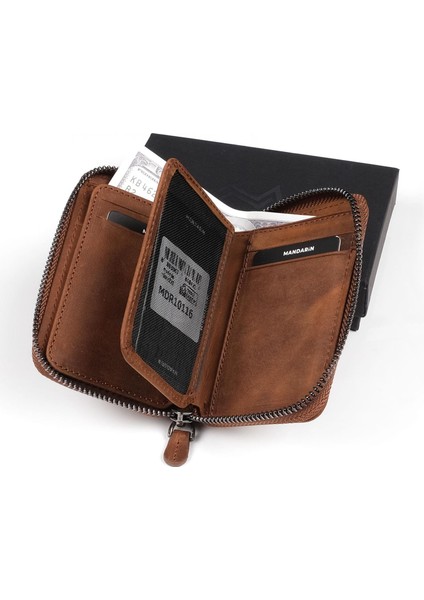 Mandarin | Full Grain Fermuarlı Erkek Deri Kartlık fiyatları