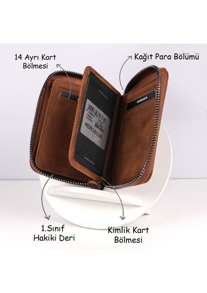 Mandarin | Full Grain Fermuarlı Erkek Deri Kartlık indirimleri