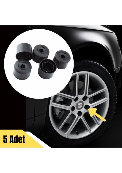Bijon Kapağı Şifresiz 5 Adet Siyah Seat Alhambra 2011-2015 6X0601173B
