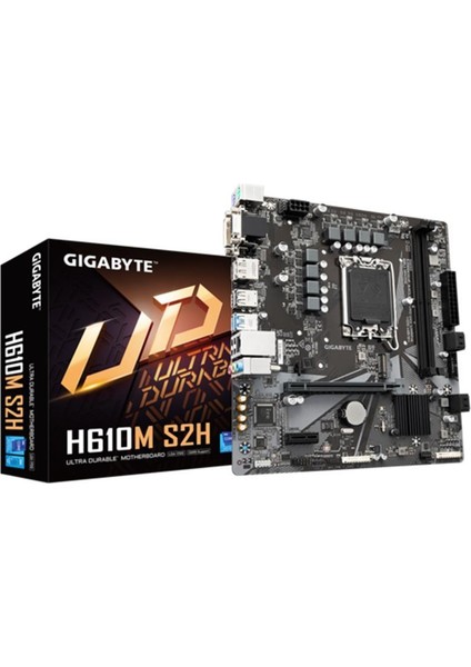 GIGABYTE H610M-S2H-DDR5 5600MHZ 1XVGA 1XHDMI 1XDP 1XDVI 1XM.2 USB 3.2 MATX 1700P (13. VE 12.NESİL İŞLEMCİ UYUMLU)