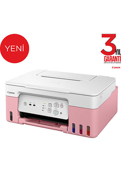 G3430 Wi-Fi + Tarayıcı + Fotokopi Renkli Çok Fonksiyonlu Tanklı Pembe Mürekkep Püskürtmeli Yazıcı (Canon Eurasia Garantili)