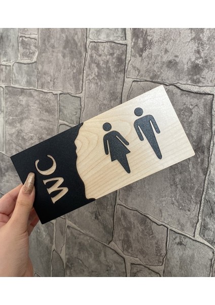 Meşe Serisi Kabartmalı Natural Wc Yönlendirme Levhası