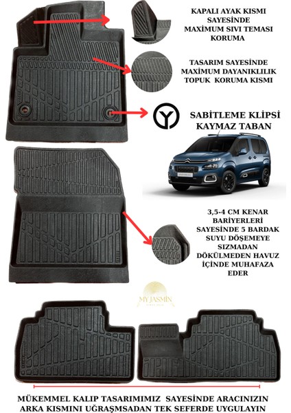 Citroen Berlingo 2019 Sonrası 4d Extra Havuzlu Paspas Siyah Renk fiyatları