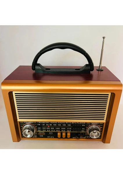 RT-872 Bluetooth Nostalji ,şarjlı 3 Band Radyo ,usb, Sd ,aux, Mp3 Müzik Kutusu Tws