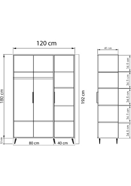 Mobilya Aden 3 Kapaklı Gardırop (Sepet-Beyaz) Geniş Gardırop, Elbise Dolabı, Raflı