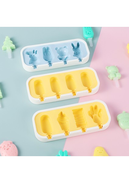 Mutfak Karikatür Dondurma Çubuğu Popsicle Kalıp Diy Buz Tepsi Kapaklı Yeni Stil 4 Silikon Dondurma Kalıpları (Yurt Dışından)