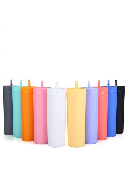 Çift Katmanlı Plastik Buzlu Su Bardağı 16 Oz Spor Su Bardağı Düz Saman Bardağı (Yurt Dışından) indirimleri