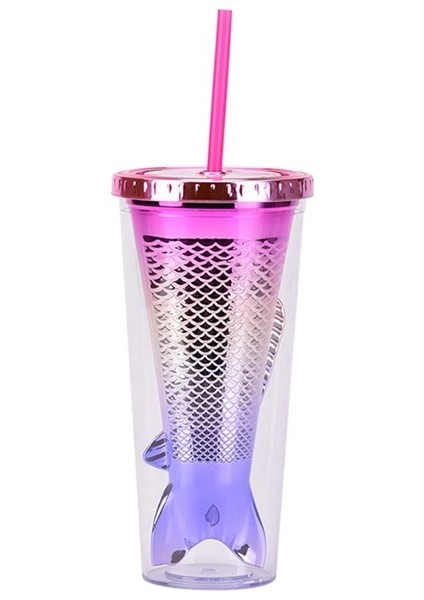 Çift Katmanlı Plastik Bardak Yaratıcı Degrade Denizkızı Kuyruğu Hasır Bardak Görünüm Galvanik Renk Payet Su Bardağı (Yurt Dışından)