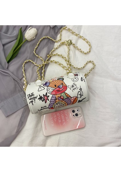 Çanta Kız Graffiti Sevimli Ayı Karikatür Kız Tek Omuz Taşınabilir Messenger Zincir Silindirik Çanta (Yurt Dışından) fırsatları