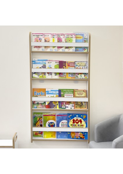 Emdief Home Montessori Çocuk Odası Eğitici Kitaplık - 4 Raflı Mdf Kitaplık - Duvar Rafı