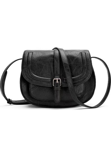 Retro Eyer Çantası Çok Yönlü Omuz Messenger Kadın Çantası Avrupa ve Amerikan Moda Kadın Yarım Yuvarlak Çanta Kız (Yurt Dışından)