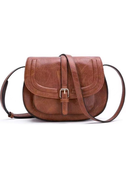 Retro Eyer Çantası Çok Yönlü Omuz Messenger Kadın Çantası Avrupa ve Amerikan Moda Kadın Yarım Yuvarlak Çanta Kız (Yurt Dışından)