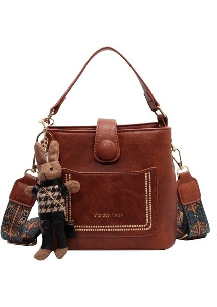 Niş Tasarım Çanta Kadın Popüler Geniş Omuz Askısı Askılı Çanta Retro Çok Yönlü Taşınabilir Kova Çanta (Yurt Dışından)