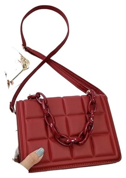 Zincir Eşkenar Dörtgen Tek Omuz Çapraz Askılı Portatif Küçük Kare Çanta (Yurt Dışından)