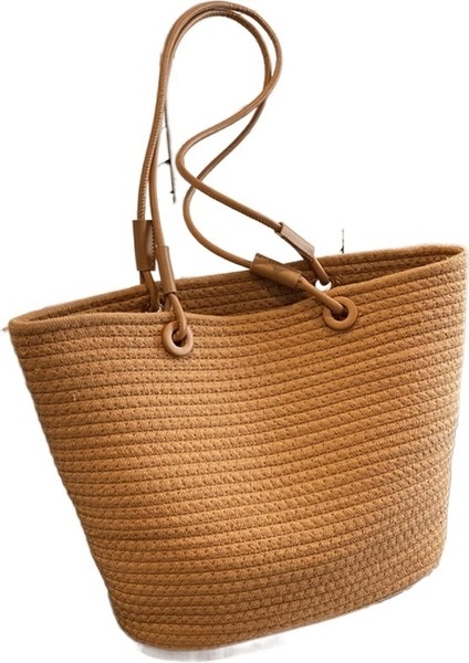 Büyük Kapasiteli Dokuma Kadın Çantası Omuzdan Askili Çanta Hasır Dokuma Çanta Elde Taşıma Çantası (Yurt Dışından)
