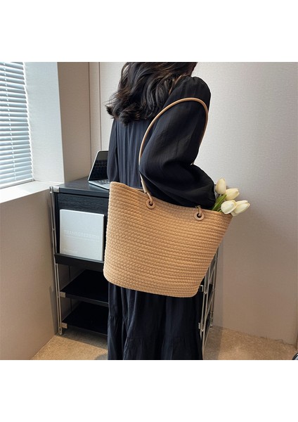 Büyük Kapasiteli Dokuma Kadın Çantası Omuzdan Askili Çanta Hasır Dokuma Çanta Elde Taşıma Çantası (Yurt Dışından) fiyatları
