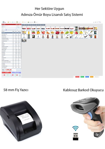 Dmlyazılım Barkodlu Satış Sistemi Kablosuz Okuyucu Vefiş Yazıcı