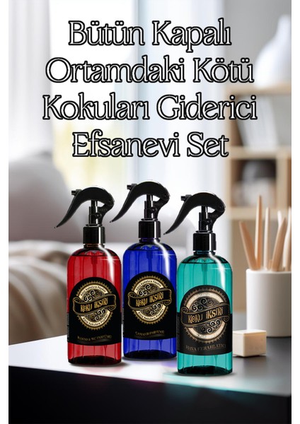 Koku İksiri Oda Kokusu Banyo&Wc Kokusu Çamaşır Kıyafet Parfümü Kötü Koku Giderici 3'lü Set 400 ml