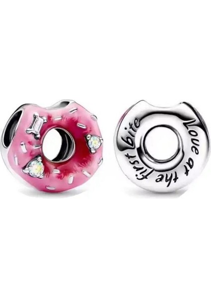 Gümüş S925 Damgalı Ilk Isırıkta Aşk Pembe Donut Charm