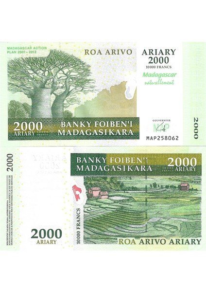 Madagaskar Hatıra 2000 Ariary Yabancı Kağıt Para Çil (Unc) Koleksiyon Para