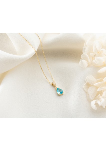 925 Ayar Gümüş Aquamarine Taşlı Damla Kolye fiyatları