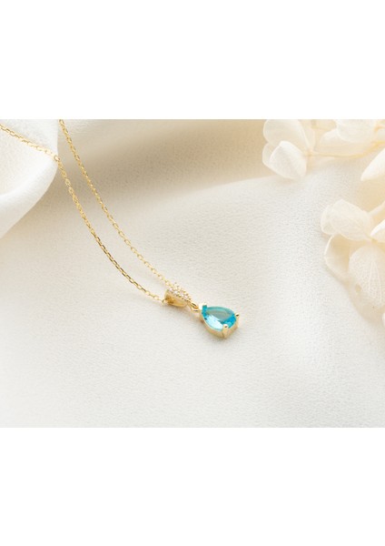 925 Ayar Gümüş Aquamarine Taşlı Damla Kolye modelleri