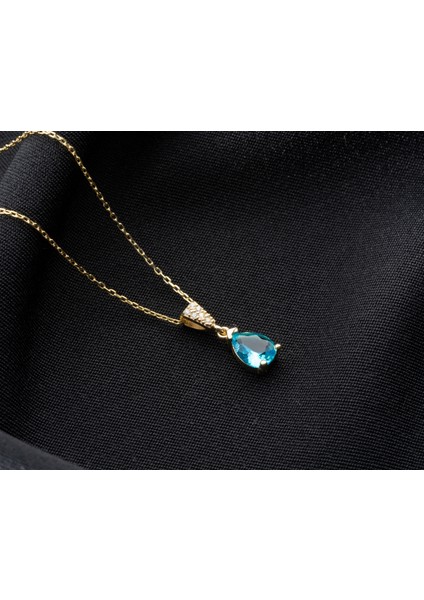 925 Ayar Gümüş Aquamarine Taşlı Damla Kolye fırsatları