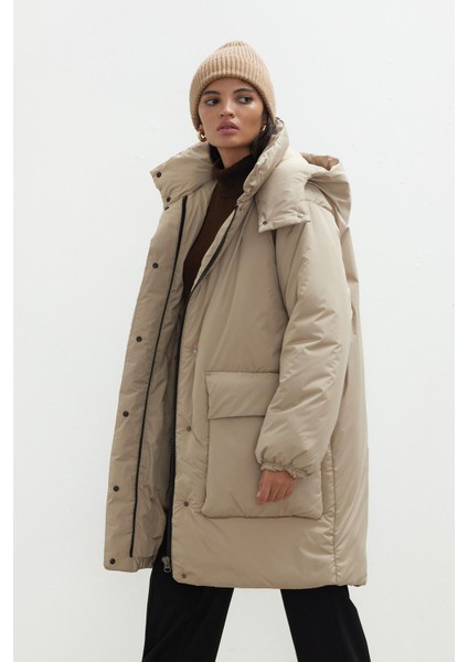Kapüşonlu Anorak Mont Koyu Bej modelleri