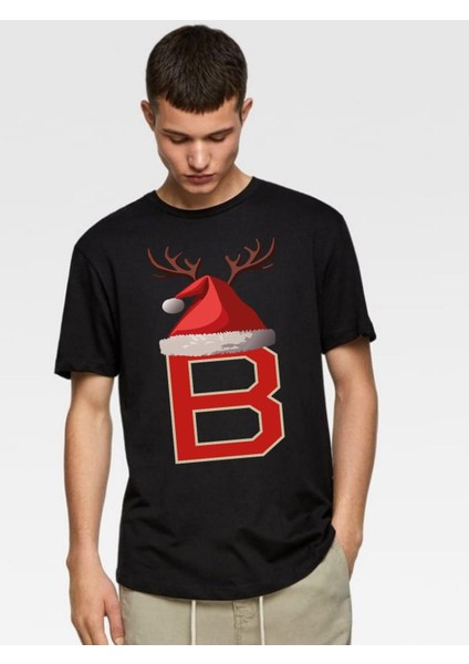 Baş Harf Yazılı Noel Şapkalı Yıl Başı T-Shirt