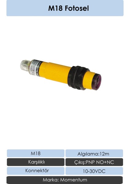 Fotosel M18 4m Reflektörlü Konnektör Pnp No+Nc G18-3B4PCT