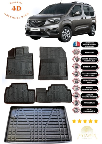 Opel Combo 2019 Sonrası 4d Havuzlu Paspas ve 4d Bagaj Havuzu Set Siyah Renk