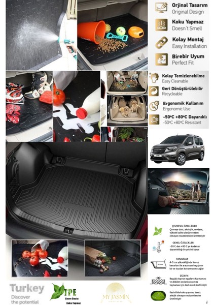 Opel Combo 2019 Sonrası 4d Havuzlu Paspas ve 4d Bagaj Havuzu Set Siyah Renk