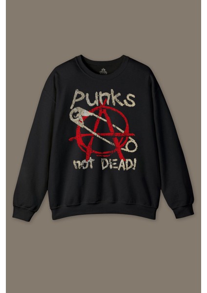 Punk Is Not Dead Rock Sokak Street Culture Baskılı Siyah Baskılı Sweatshirt