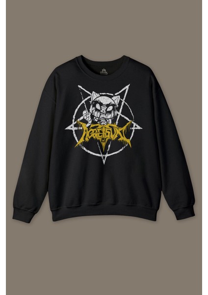 Siyah Unisex Aggretsuko Agresif Retsuko Gotik Japon Anime Manga Metal Gothic Baskılı Sweatshirt