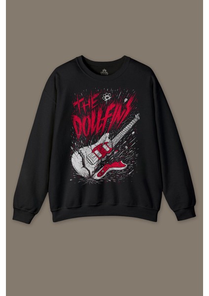 The Dollfins Müzik Şarkı Band Gitar Baskılı Siyah Baskılı Sweatshirt