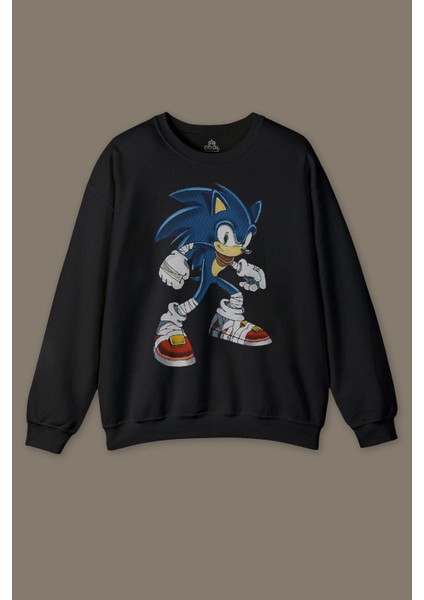 Sonic The Hedgehog Boom Cartoon Sonic Baskılı Siyah Baskılı Sweatshirt