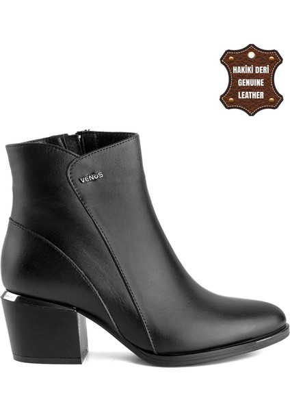 2405424K Kadın Deri Topuklu Bot Siyah