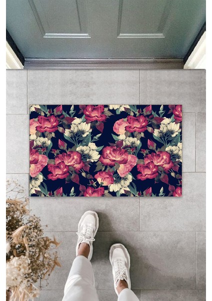 Çok Amaçlı Dijital Baskı Gül Kurusu Büyük Çiçek Dış ve Iç Mekan Kapı Paspası