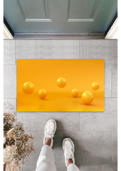 Dekoratif Dijital 6 Lı Küre Sarı Kapı Paspası Dış Mekan Paspas