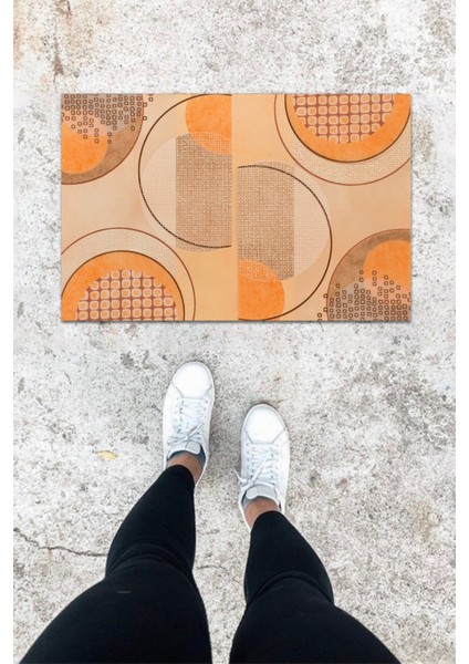 Dijital Baskı Turuncu Dış ve Iç Mekan Yuvarlak Desen Kapı Önü Paspası