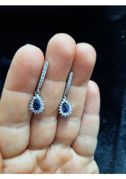 Safir Damla Zirkon Taşlı 925 Ayar Gümüş Takım fiyatları