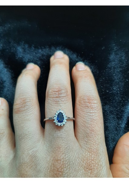 Safir Damla Zirkon Taşlı 925 Ayar Gümüş Takım modelleri