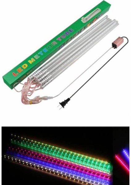 Hazar Led 8’Li Kristal Şekilli RGB Meteor Yağmur Işıkları IP65 Dış Mekan Dekoratif Led Işık Yılbaşı Çam Ağacı Ev Süsleme