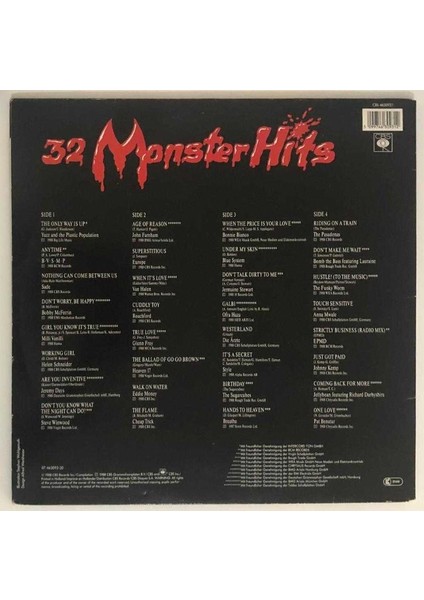 Ronny's Pop Show 12-32 Monster Hits Double Çift Lp Plak (Orjinal 1988 Hollanda Baskı)