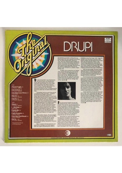 The Original Drupi Lp Plak (Orjinal 1974 Alman Baskı)