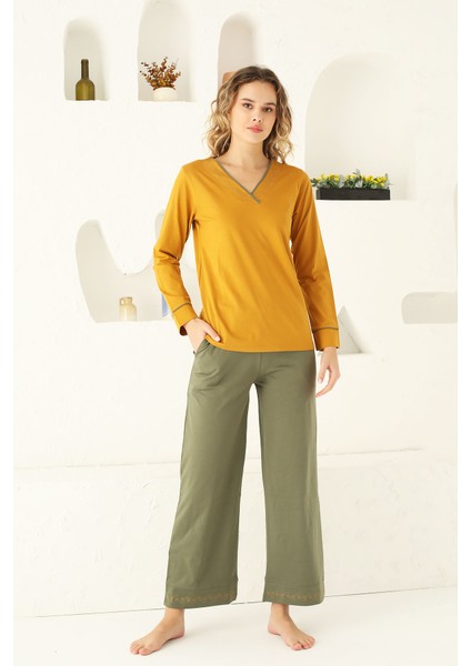 Kadın Pijama Takımı Nakışlı Penye Uzunkol fiyatları
